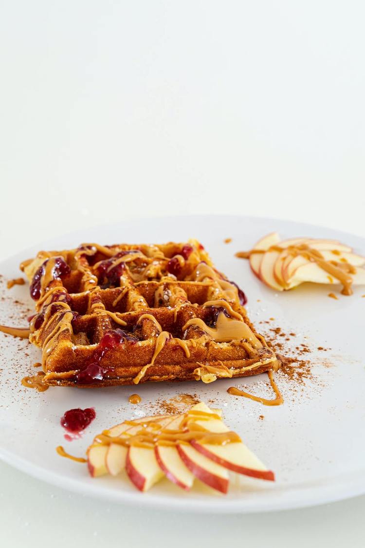 Peanut Butter Belgian Waffles with Apples