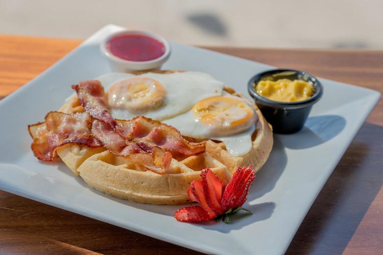 Waffle Recipe - Sunny Side Up Eggs with Bacon and Waffles