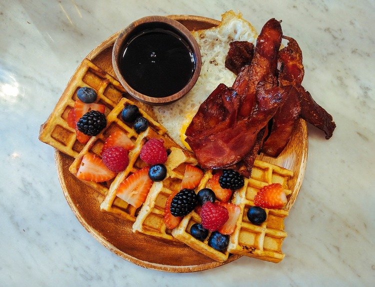 Waffles Recipe - Bacon and Egg Waffles with Fresh Mixed Berries