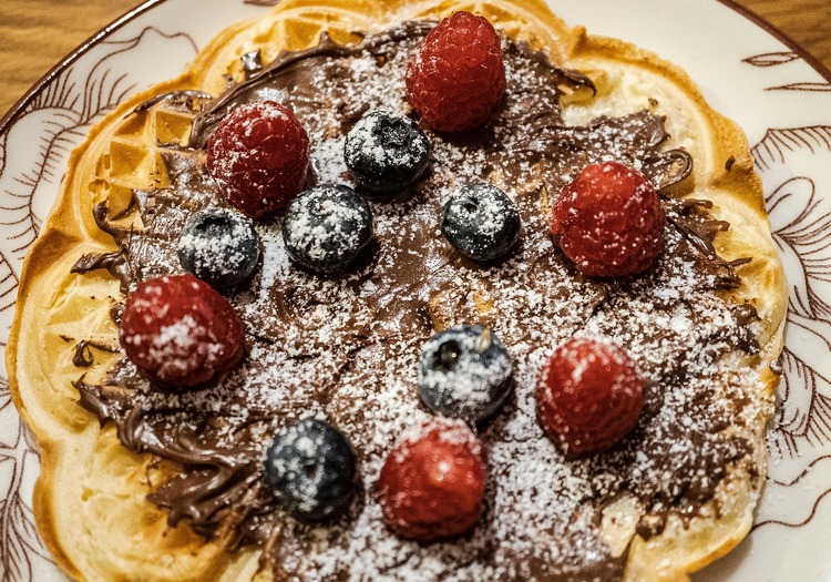 Waffles with Nutella, Blueberries, Raspberries and Powdered Sugar Recipe