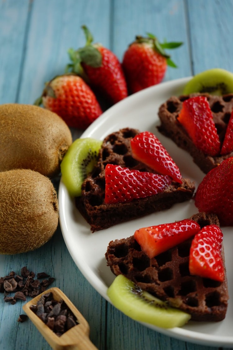 Waffle Recipe - Chocolate Waffles with Kiwi and Strawberries