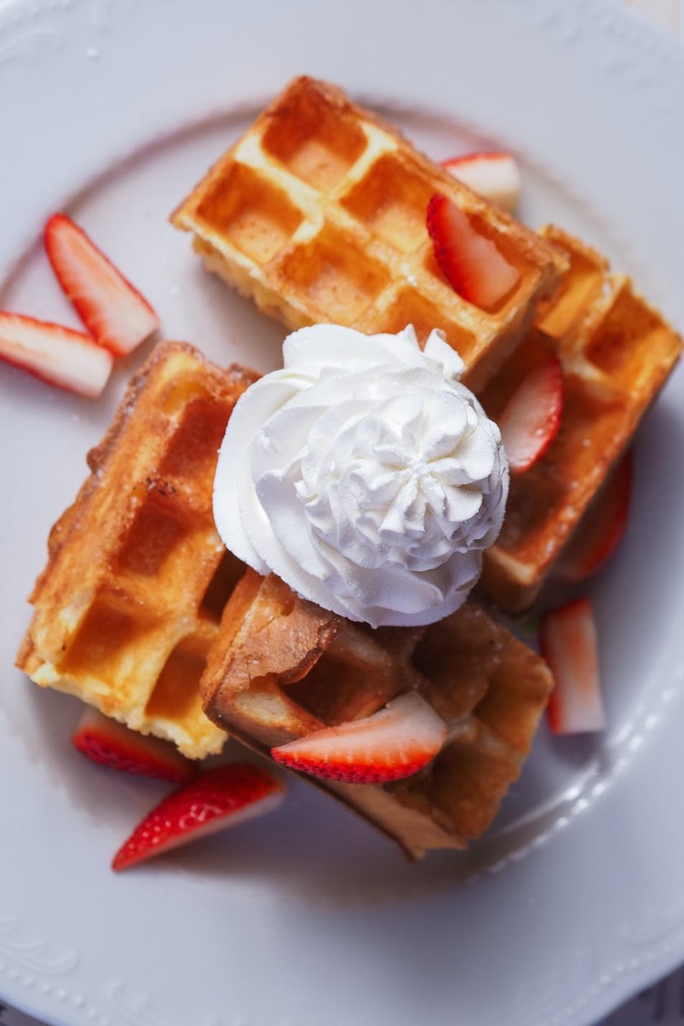 Waffle Sticks with Whipped Cream and Strawberries