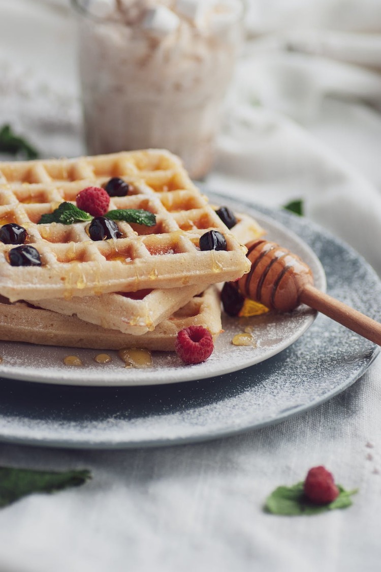 Breakfast Waffles with Honey and Mixed Berries
