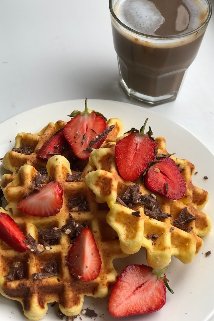 Waffles Recipe - Liege Waffles with Strawberries and Dark Chocolate